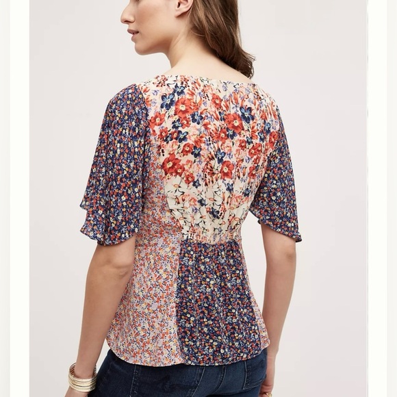 HD in Paris Anthropologie Mixed Floral Print Tunic Tie Front Palo Alto Blouse - Picture 2 of 12